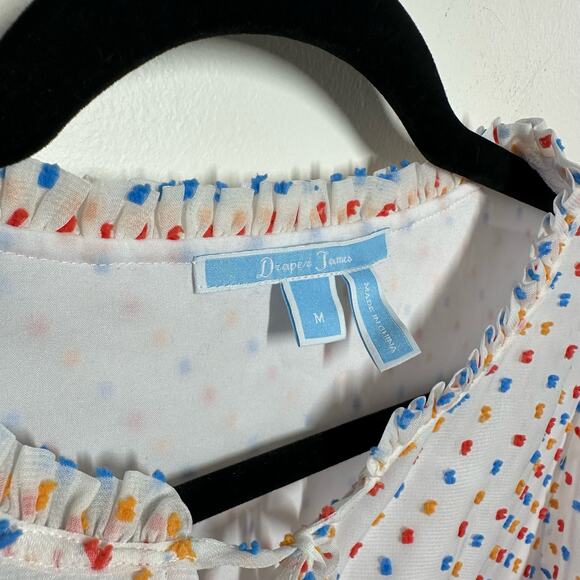 Draper James Women's White Dot Flutter Sleeve Blouse Size Medium Rainbow Polka - Picture 4 of 12